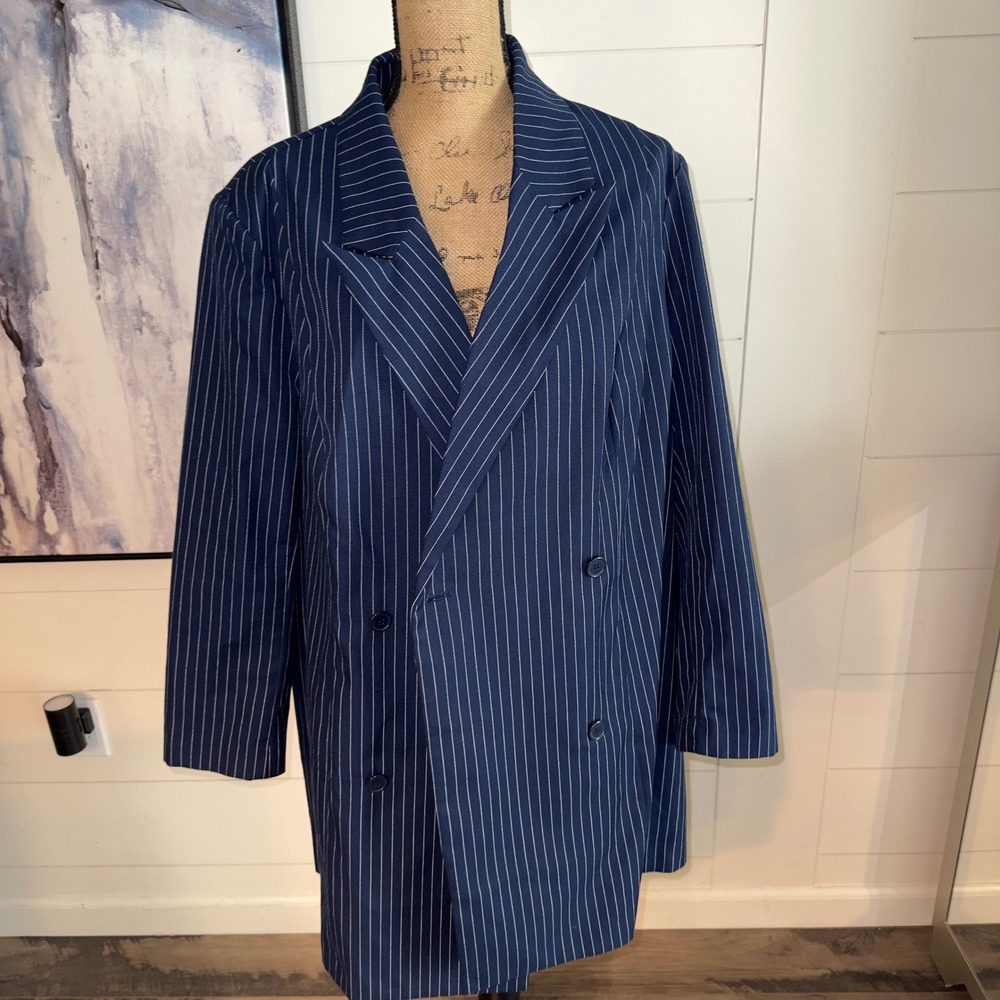 H&M Divided Navy Pinstripe Double Breasted Oversized Blazer XL NWT